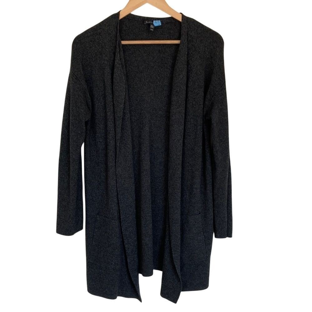 Eileen Fisher Long Line Cardigan Womens Size M Grey‎ Merino Wool Mix Classic